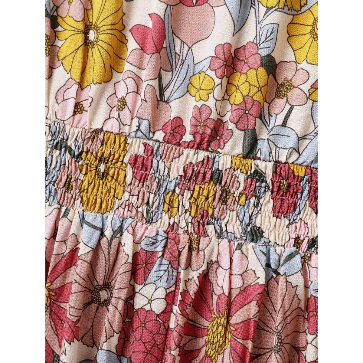 Plus Size Vibrant Floral Print Pleated Waist Midi Dress Blush Women V-neck Short sleeve Curvy BloomChic 26/4X Product Image