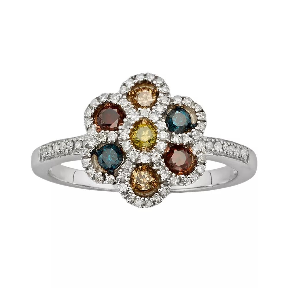 Jewelexcess Sterling Silver 1/2-ct. T.W. Diamond Flower Ring, Women's,  Product Image