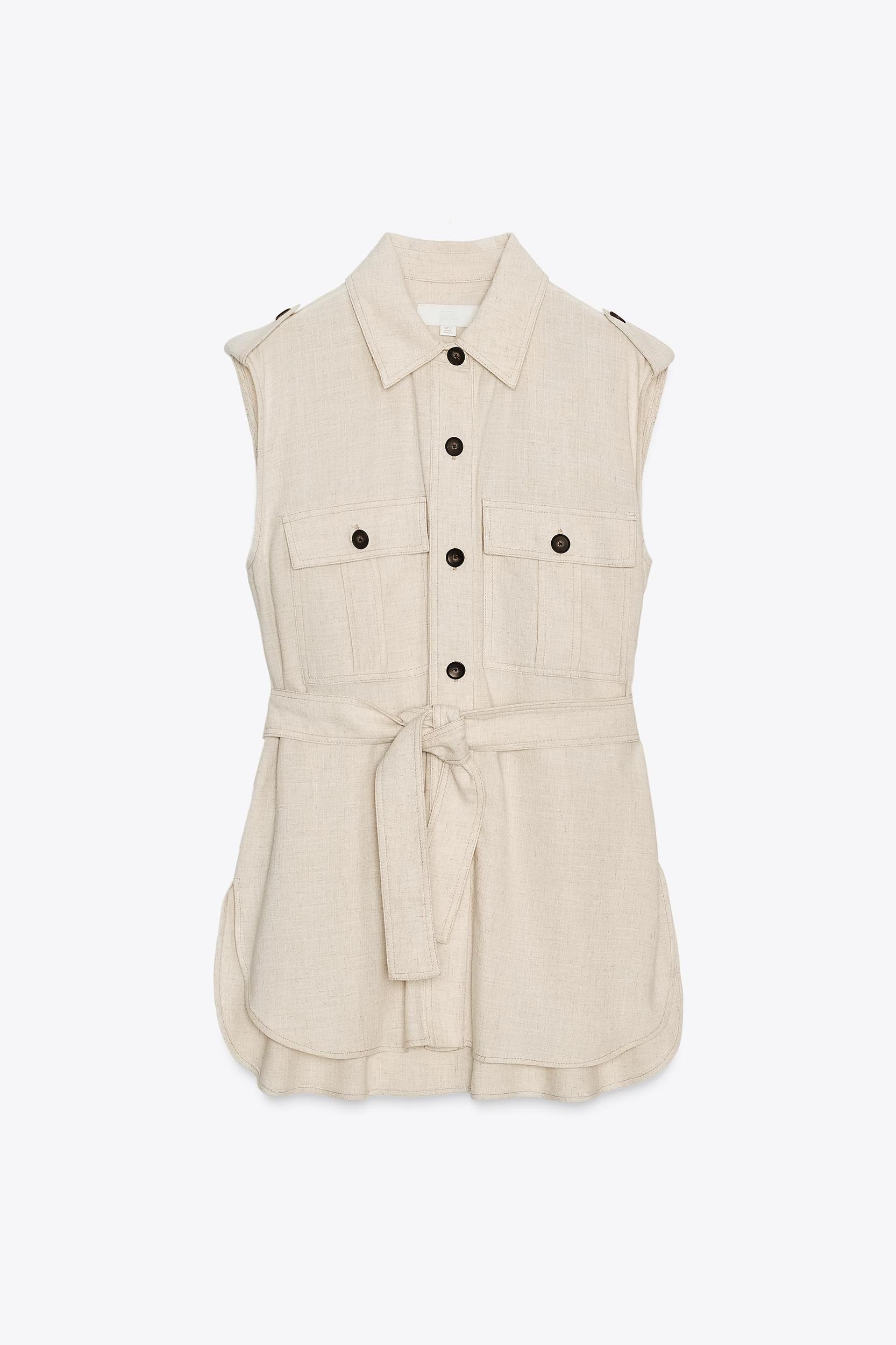 LINEN BELTED LONG VEST Product Image