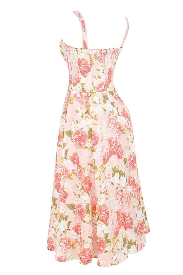 Rosalee  pink peony print cotton bustier sundress Product Image