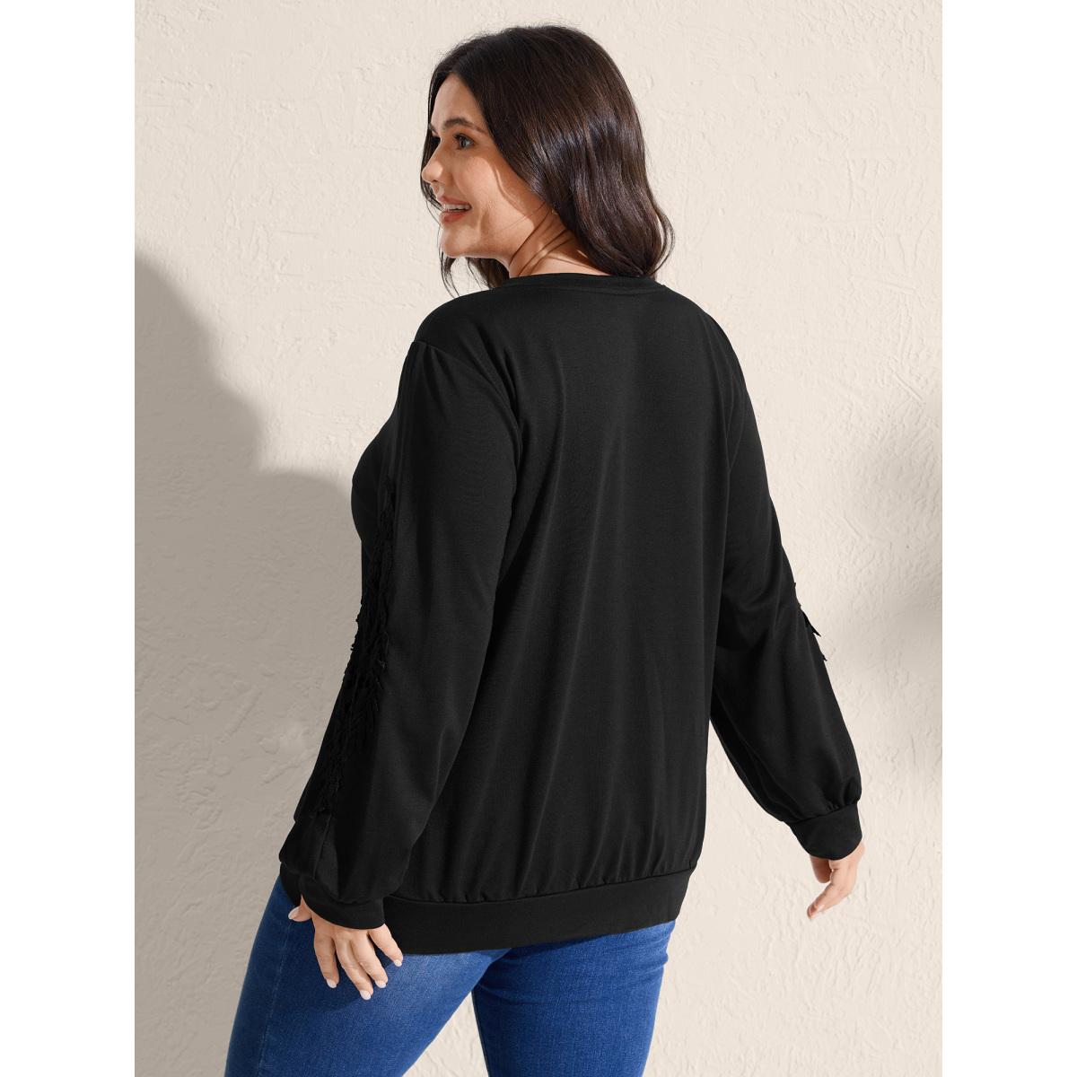 Plus Size Stretchy Cut-Out Lace V-Neck Sweatshirt Women Black Timeless See through V-neck Elegant Sweatshirts BloomChic 22-24/3X Product Image