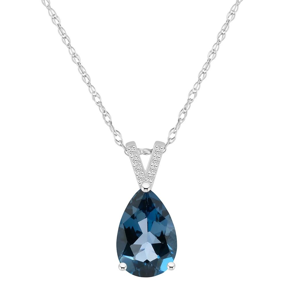 Alyson Layne 10k White Gold Pear Shape Gemstone Diamond Accent Pendant Necklace, Women's, Size: 18", London Blue Topaz Product Image