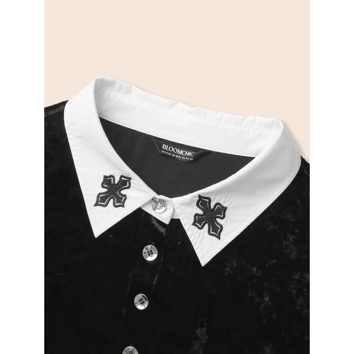 Plus Size Stretch Velvet Collared Midi Dress Black Women Cocktail Texture Party Curvy Bloomchic 10/M Product Image