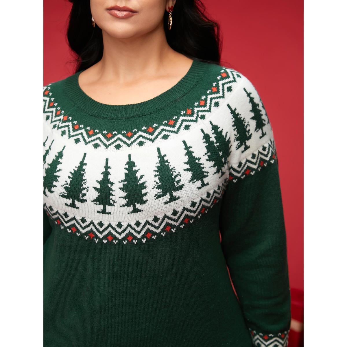Plus Size Supersoft Essentials Festive Knit Pullover DarkGreen Women Casual Loose Long Sleeve Round Neck Everyday Pullovers BloomChic 18-20/2X Product Image