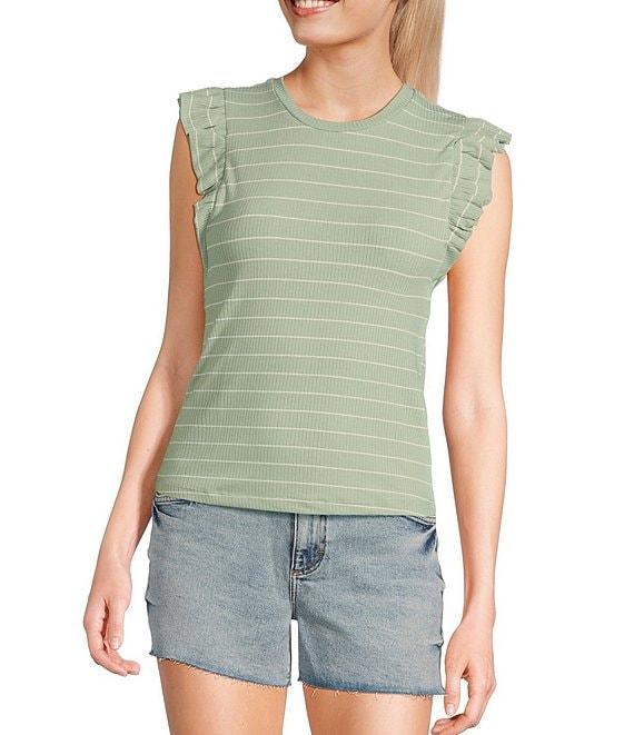 Evolutionary Striped Ruffle Short Sleeve Top Product Image