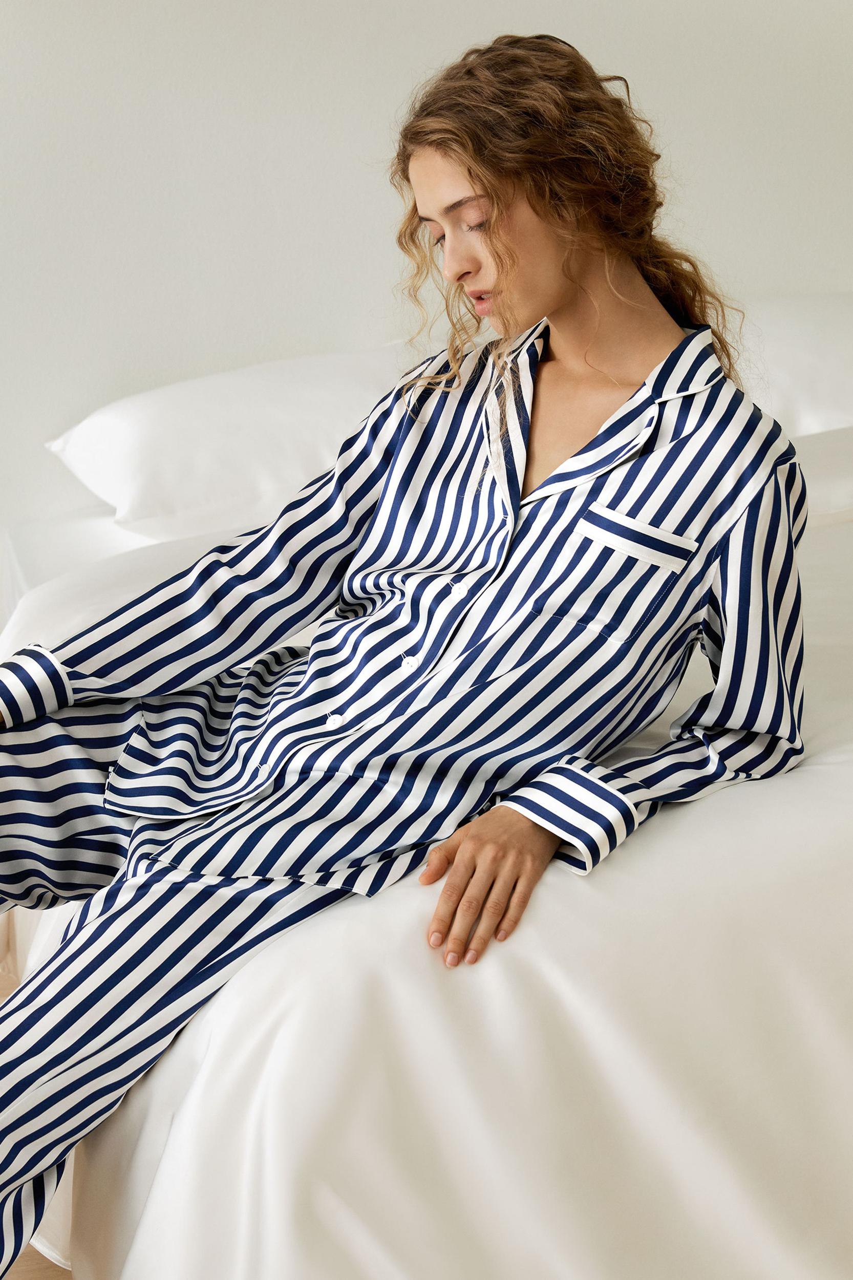 Amalfi Button-Up Full Length Striped Pajama Set Product Image