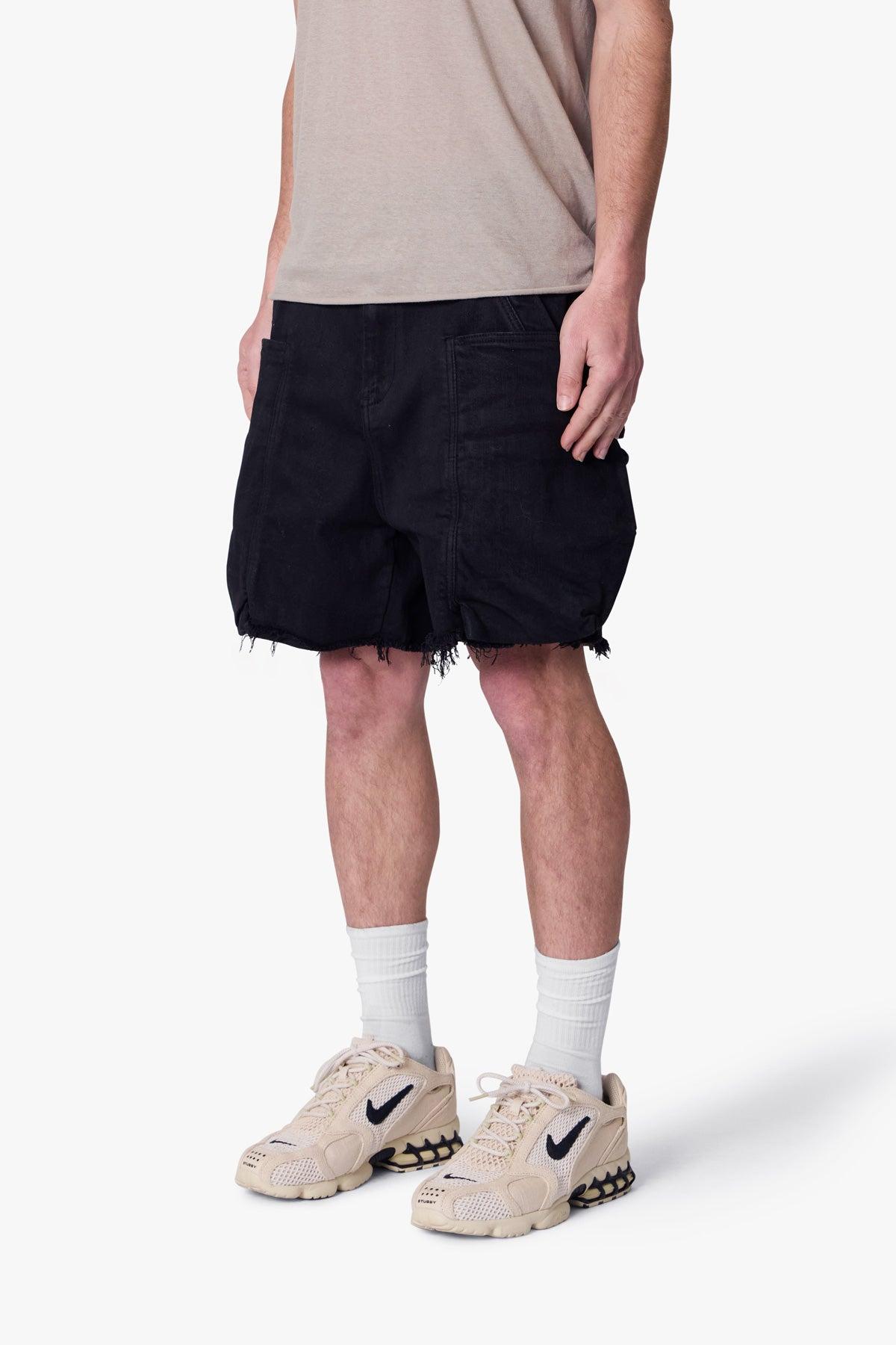 Roughed Pocket Cargo Shorts - Black Product Image