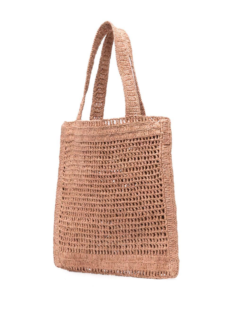 CHLOÉ Summer Banana Embellished Crocheted Embroidered Faux Raffia Tote In Beige Product Image