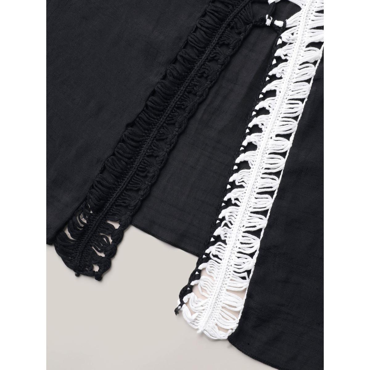 Plus Size Crochet Back Design Dolman Sleeve Swim Cover-Up Women's Swimwear Black Beach Loose Crochet Curve Swim Cover Ups BloomChic 26/4X Product Image