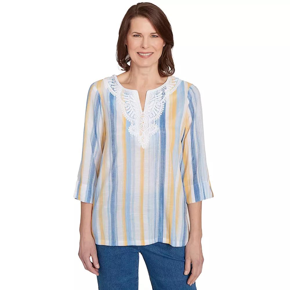 Petite Alfred Dunner Striped Woven Top, Women's,  Product Image