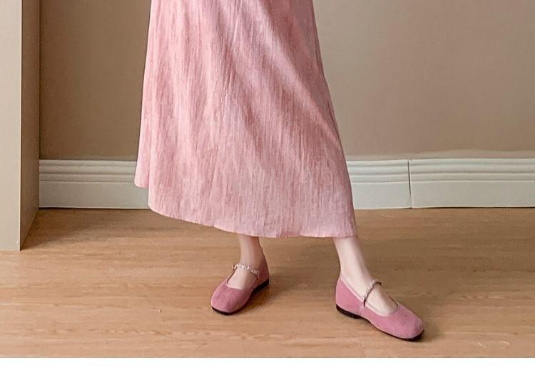 Maternity Short Sleeve Round Neck Beaded Drawstring Waist Maxi A-Line Dress Product Image