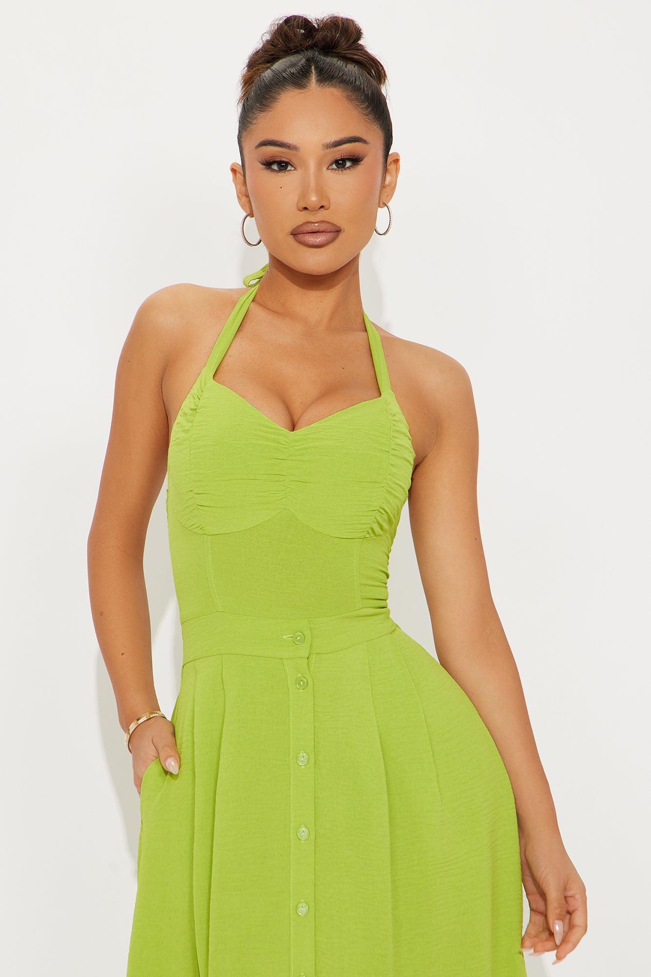 Madison Halter Midi Dress - Lime Product Image