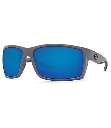 Costa Reefton Blackout Polarized Mirrored Glass Rectangle Sunglasses - Matte Grey/Blue Mirror Product Image