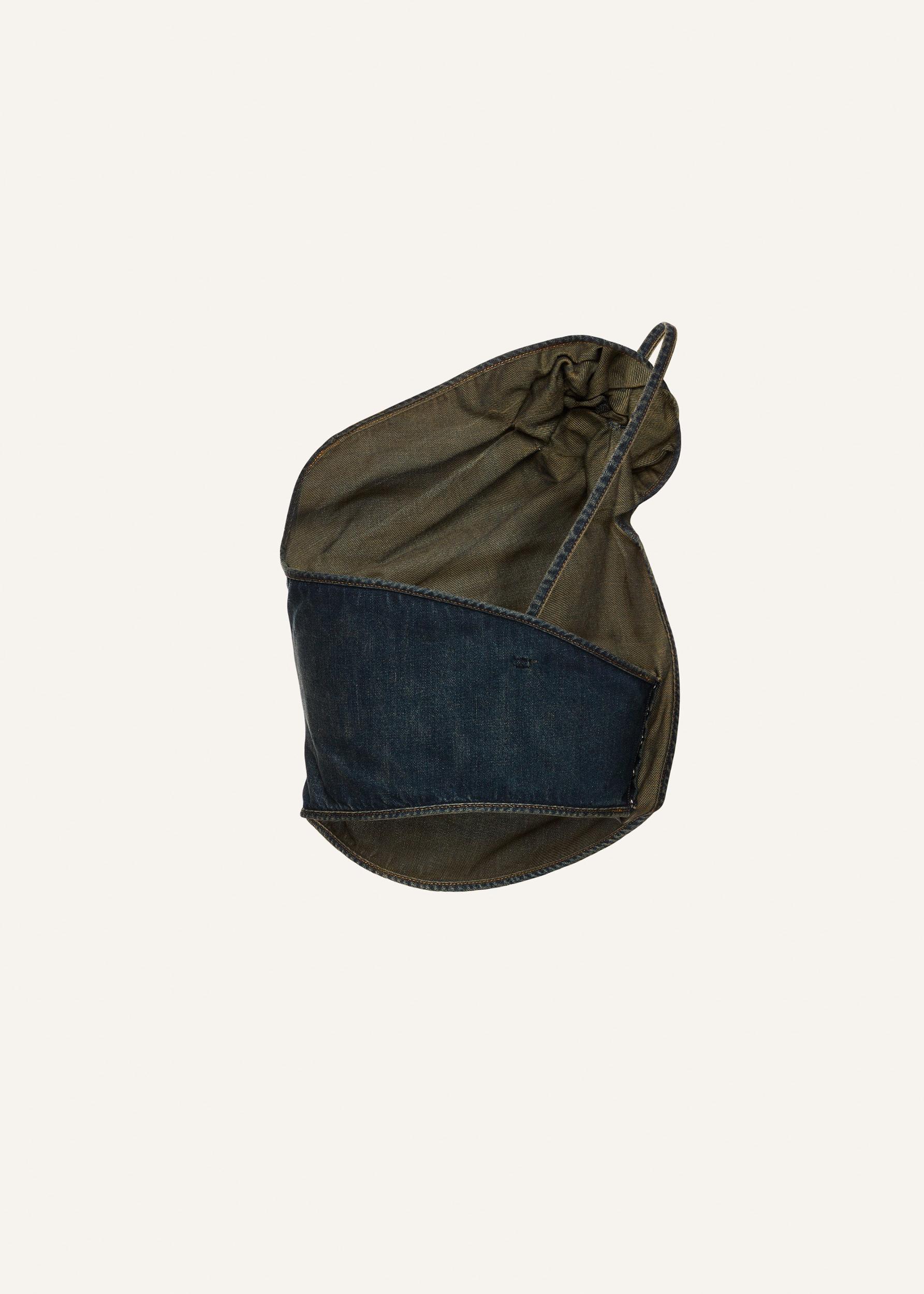 One-shoulder draped denim top in  dark vintage blue Product Image