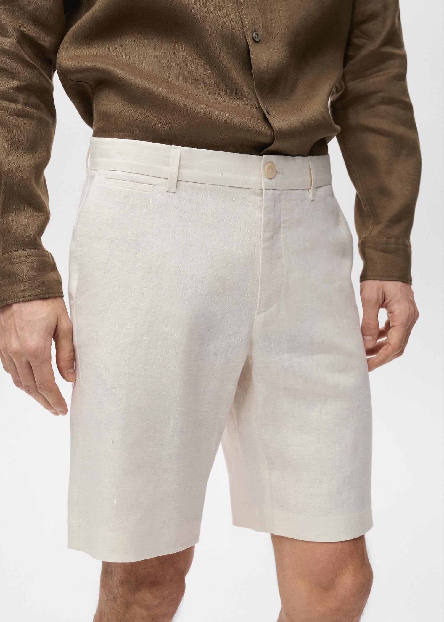 Slim-fit 100% linen bermuda shorts - Men | MANGO USA Product Image