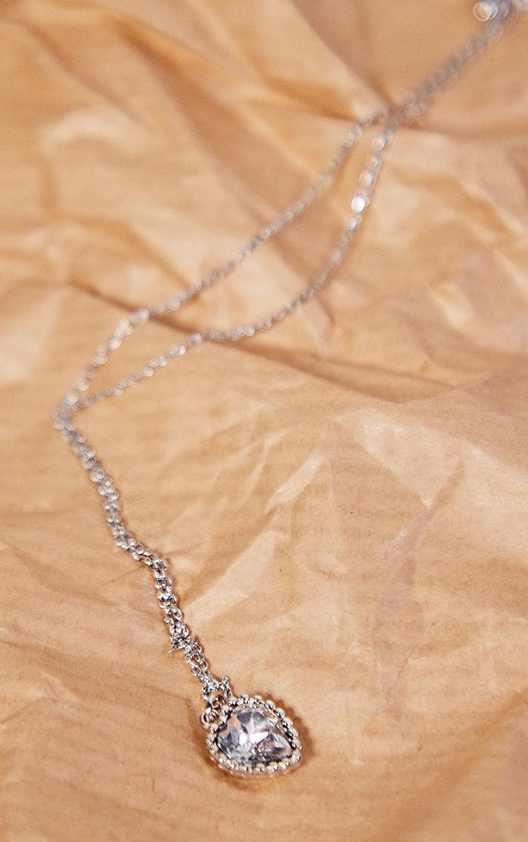 Silver Dainty Diamante Heart Charm Necklace Product Image