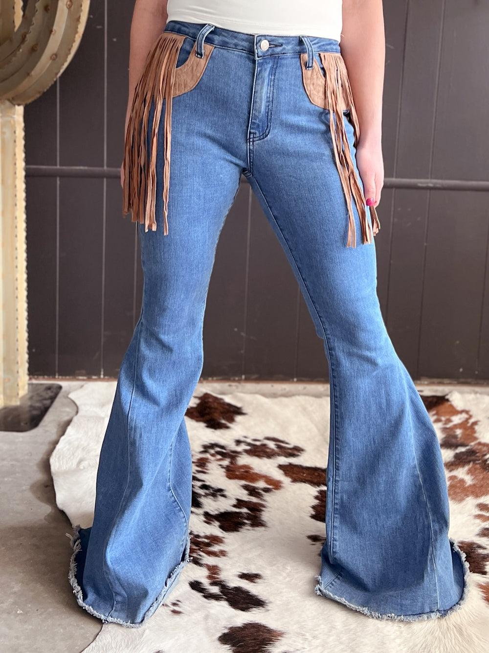 Bell Bottom Denim With Suede Fringe* Product Image