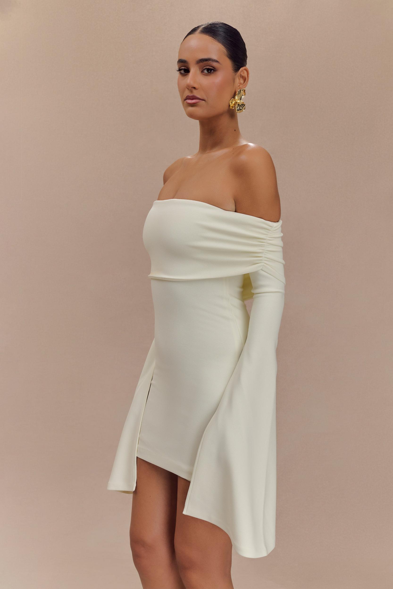 Dominique Off Shoulder Long Sleeve Mini Dress - Ivory Product Image
