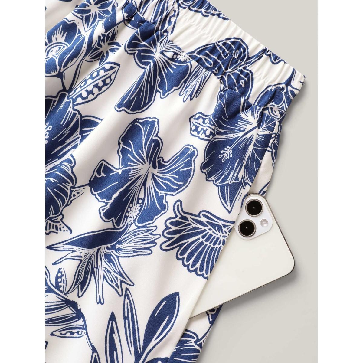 Plus Size Floral Print A-Line Maxi Skirt Women LightBlue Resort Loose No stretch Side seam pocket Vacation Skirts BloomChic 10/M Product Image