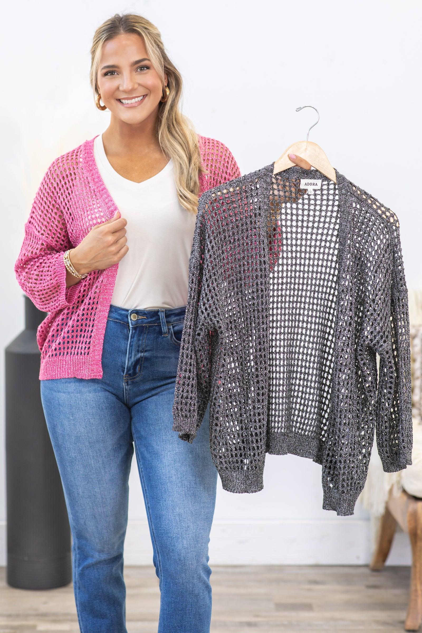 Long Sleeve Crochet Cardigan With Lurex Product Image