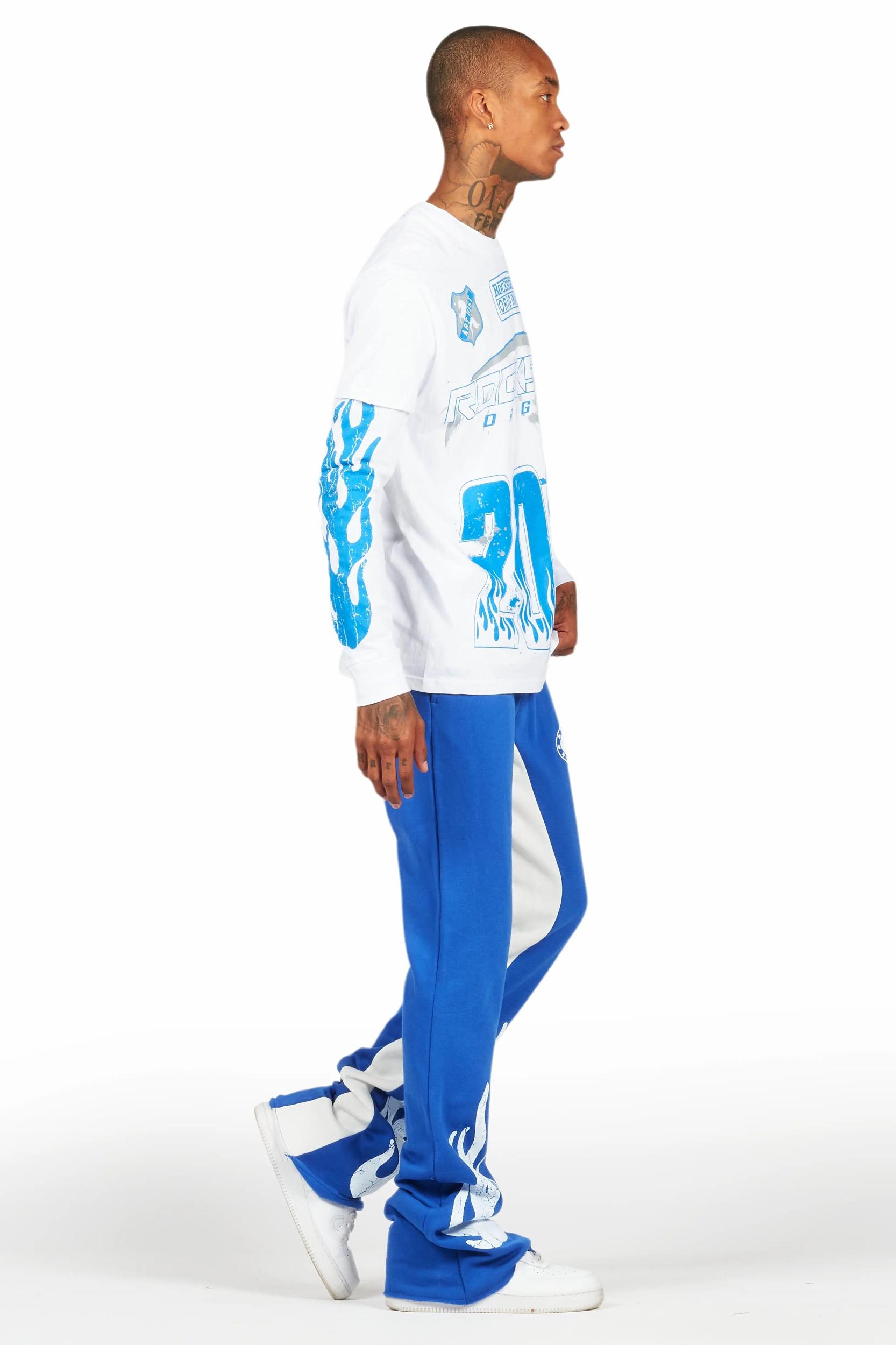 Amos White/Royal Double Layer T-Shirt/Stacked Baggy Pant Set Male Product Image