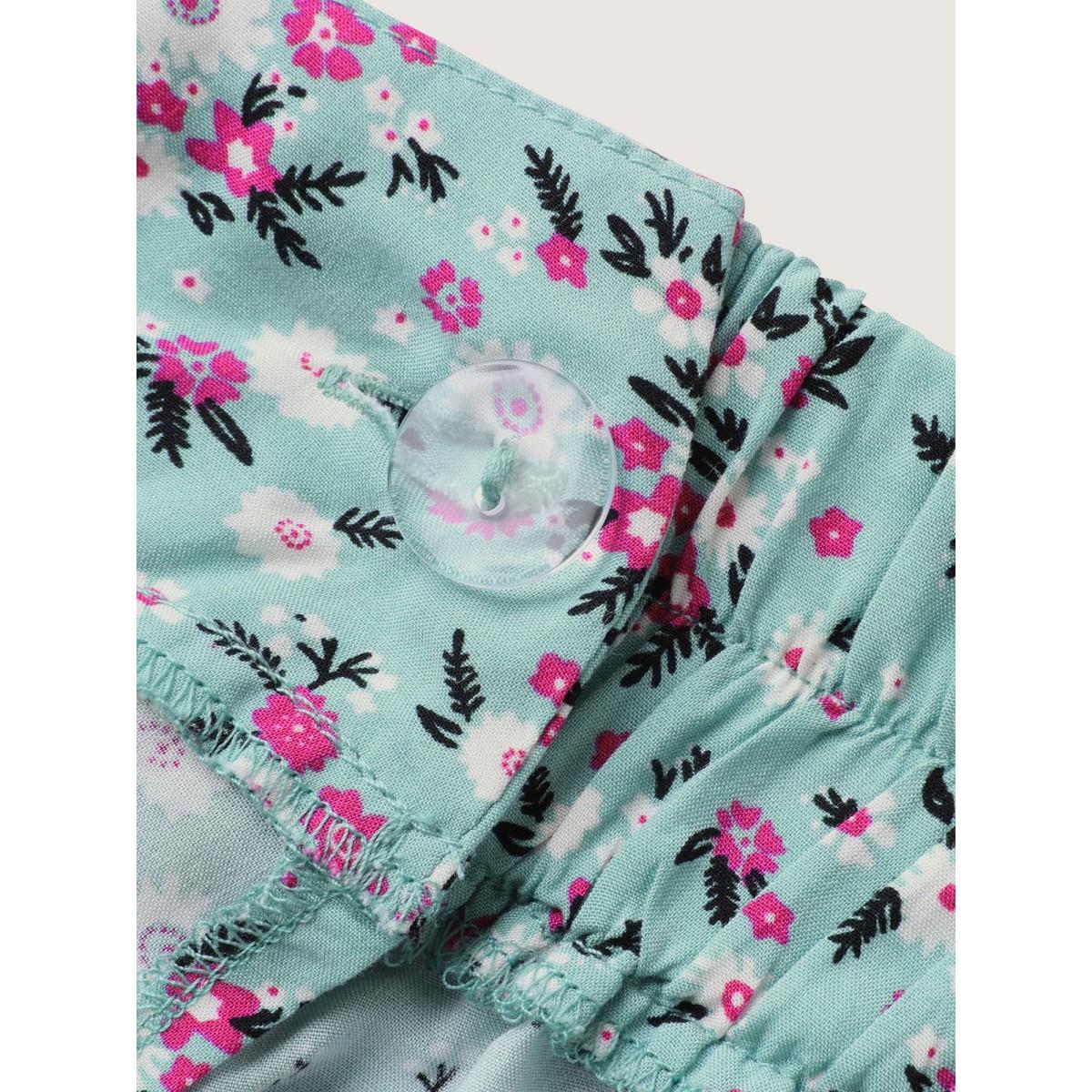 Plus Size Rayon Ditsy Floral Print Side-Tie Maxi Skirt Women LightGreen Timeless Loose No stretch Side seam pocket Belt Vacation Skirts BloomChic 14-16/1X Product Image