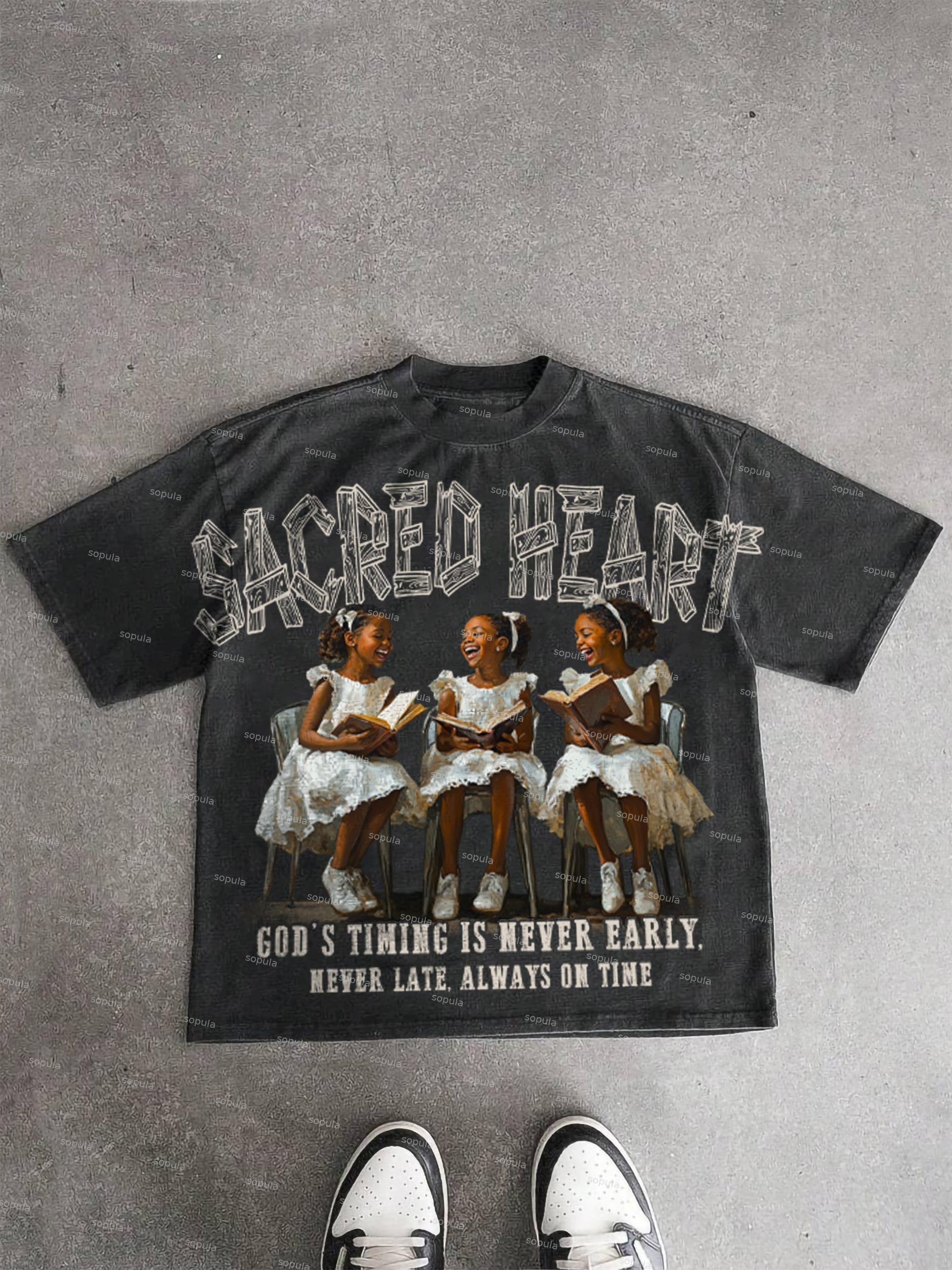 Jesus Sacred Heart Retro Graphic Acid Wash T-shirt Product Image