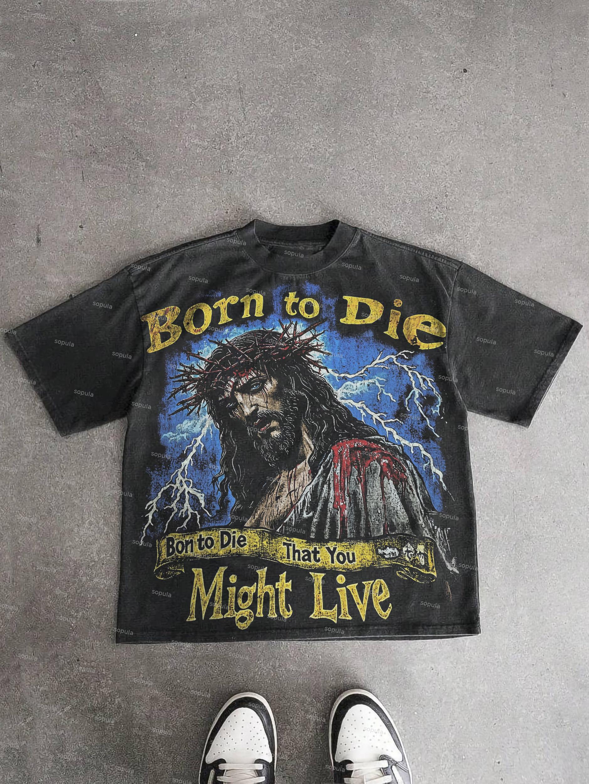 Vintage Jesus God's Story Print Cotton T-shirt Product Image