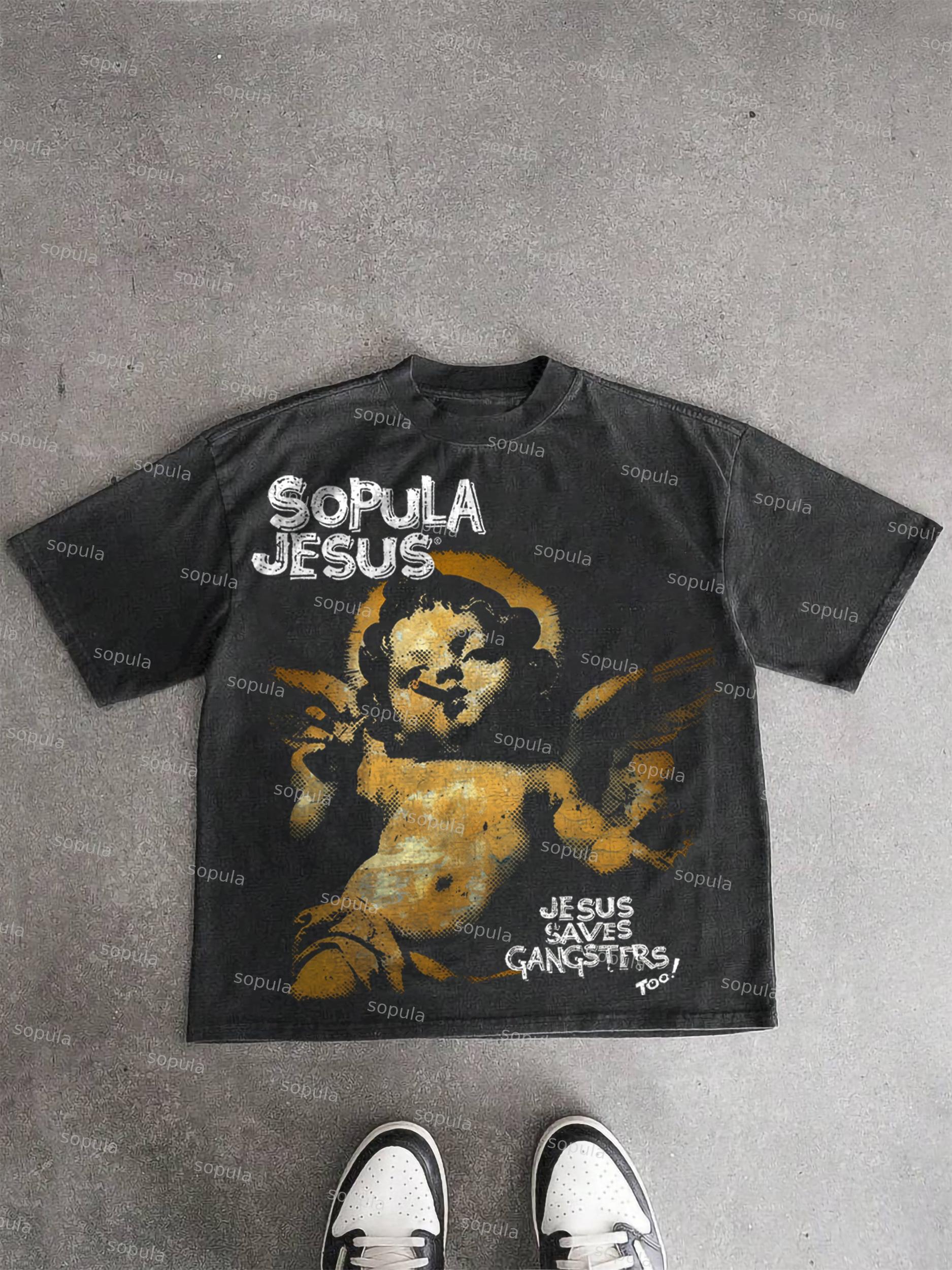 Vintage Little Angel Print Washed T-shirt Product Image