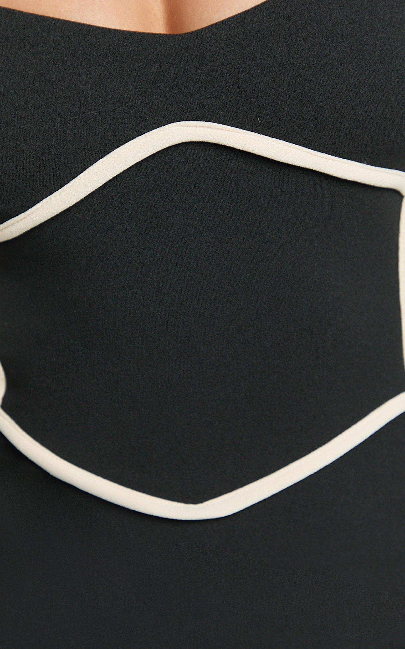 Zareena Midi Dress - Straight Neck Long Sleeve Slip Dress in Black Product Image