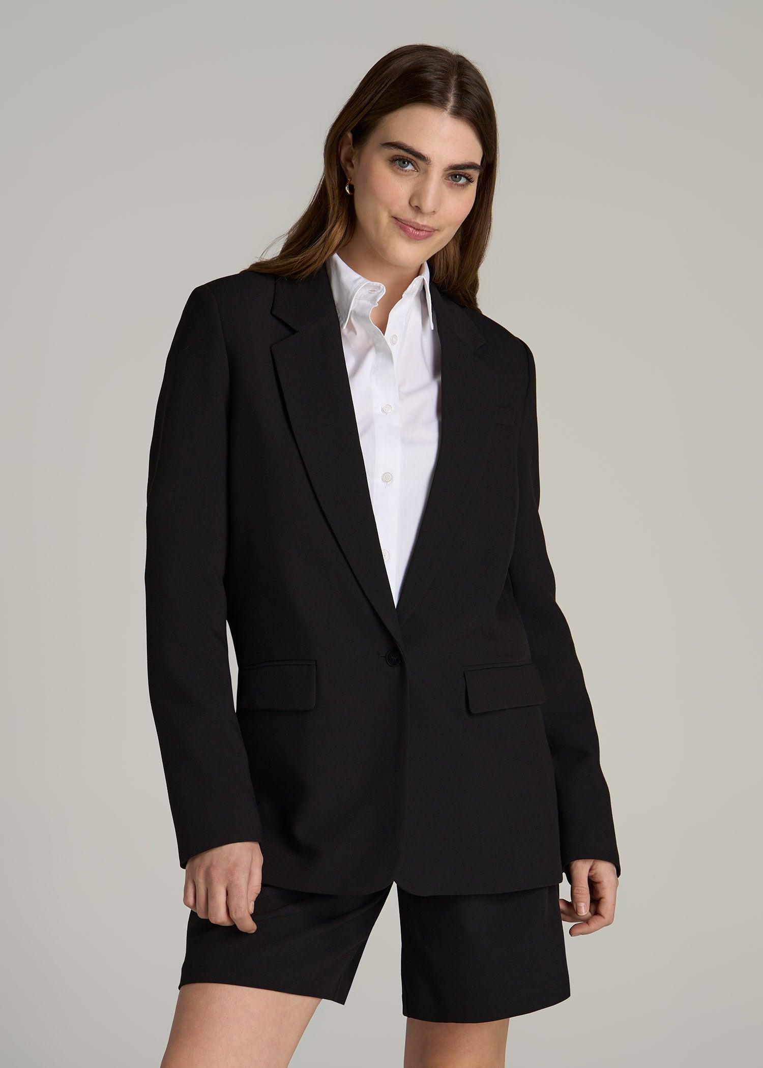 Boyfriend Fit Single-Button Blazer for Tall Women in Black Female Product Image