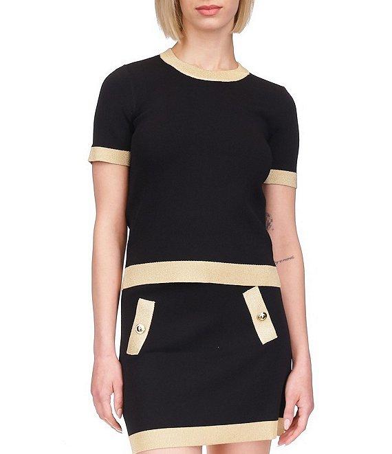 Michael Kors Metallic Trim Color Block Crew Neck Short Sleeve Top Product Image