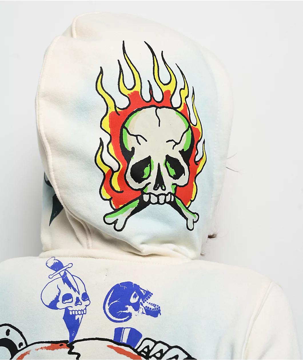 Ed Hardy Skulls Ivory Zip Hoodie Product Image