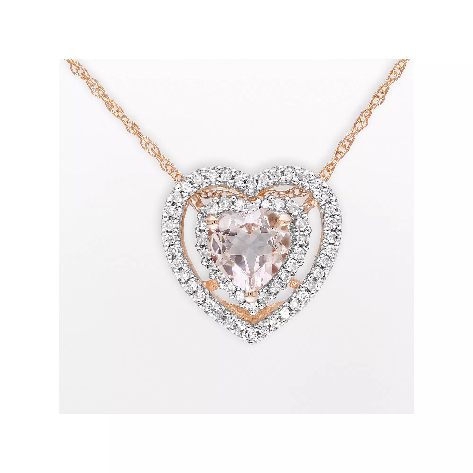 Stella Grace 10k Rose Gold 1/5-ct. T.W. Diamond and Morganite Heart Pendant, Women's,  Product Image