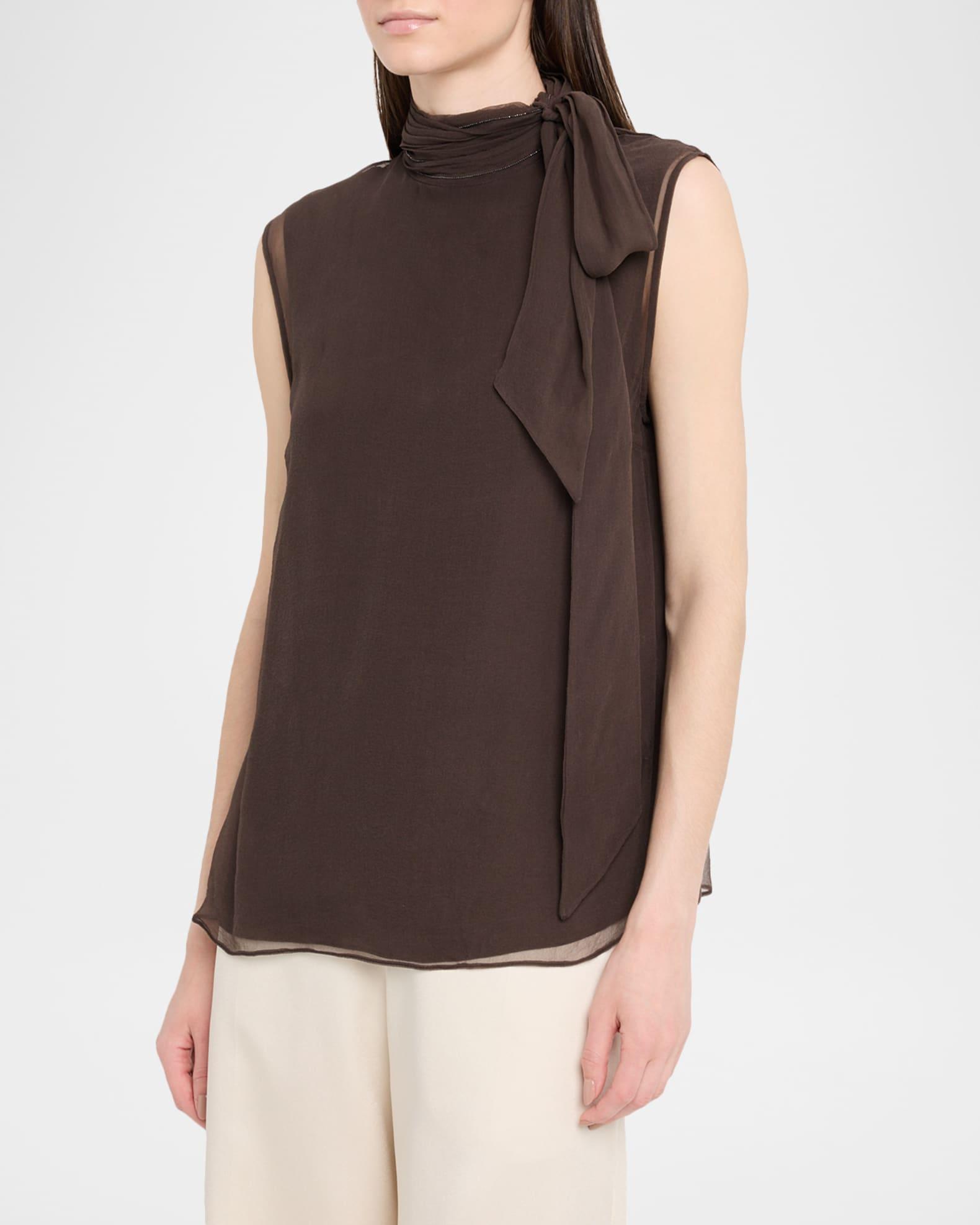 Crispy Silk Chiffon Tie Blouse Product Image