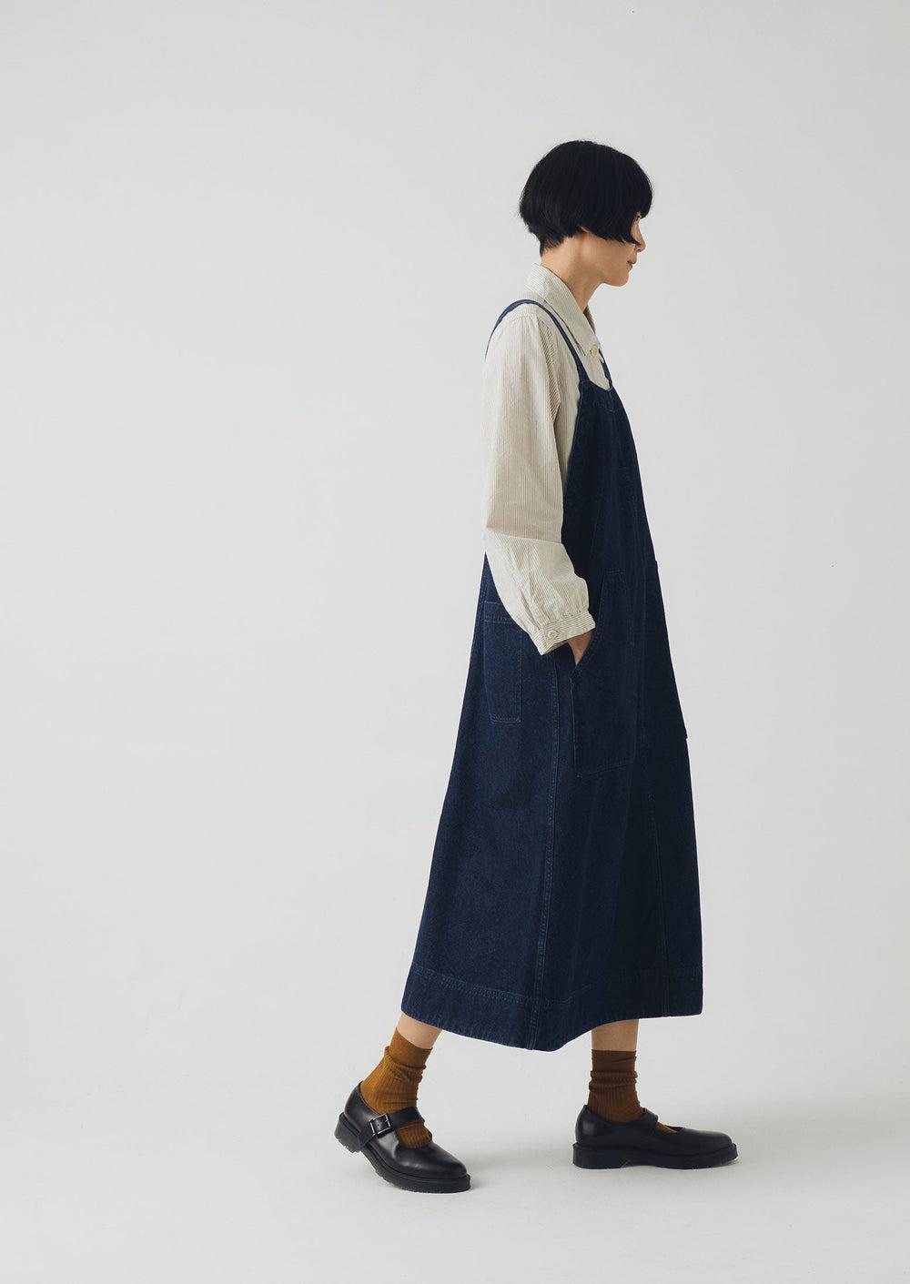 Patch Pocket Denim Dungaree Dress | Indigo Product Image
