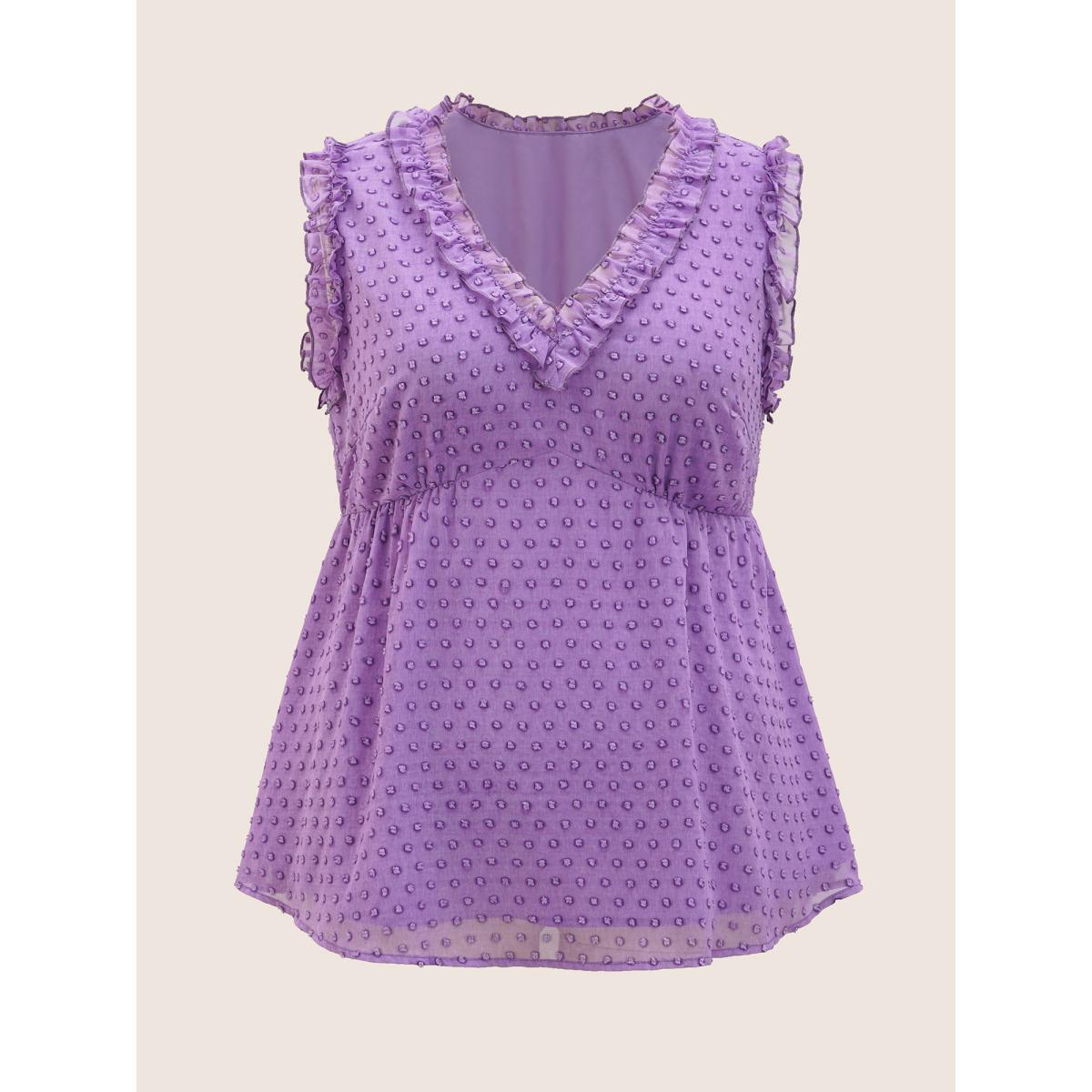 Plus Size V Neck Chiffon Textured Frill Trim Tank Top Women Mauve Elegant Texture V-neck Everyday Tank Tops Camis BloomChic 12/L Product Image