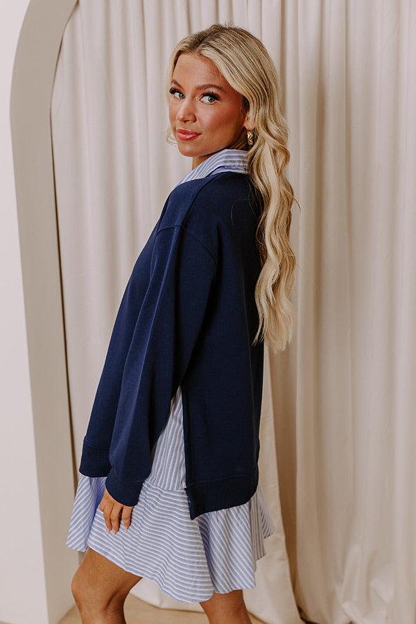 Preppy Charm Stripe Mini Dress in Navy Product Image