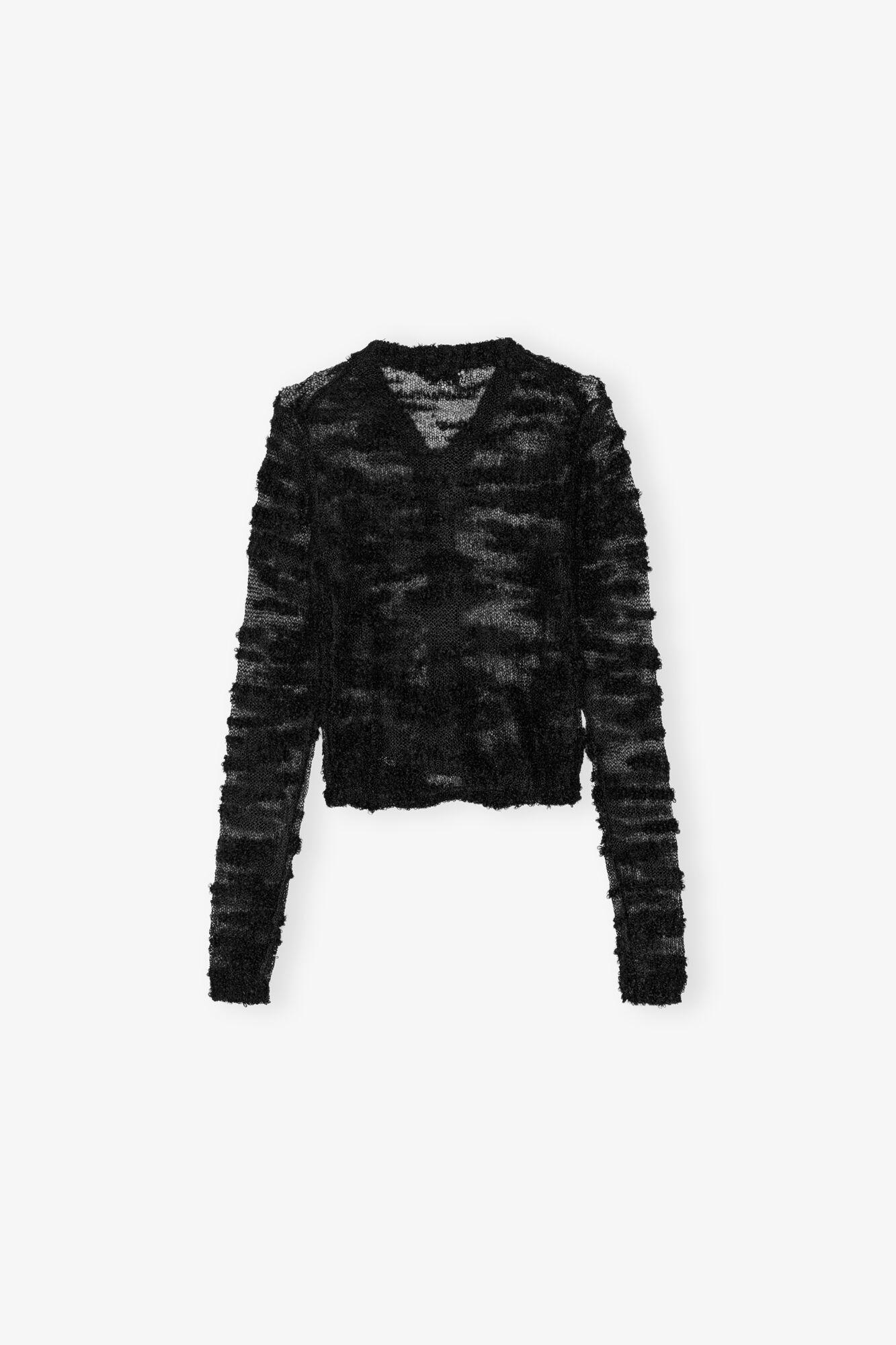 Black Alpaca Mohair Boucle Cardigan Product Image