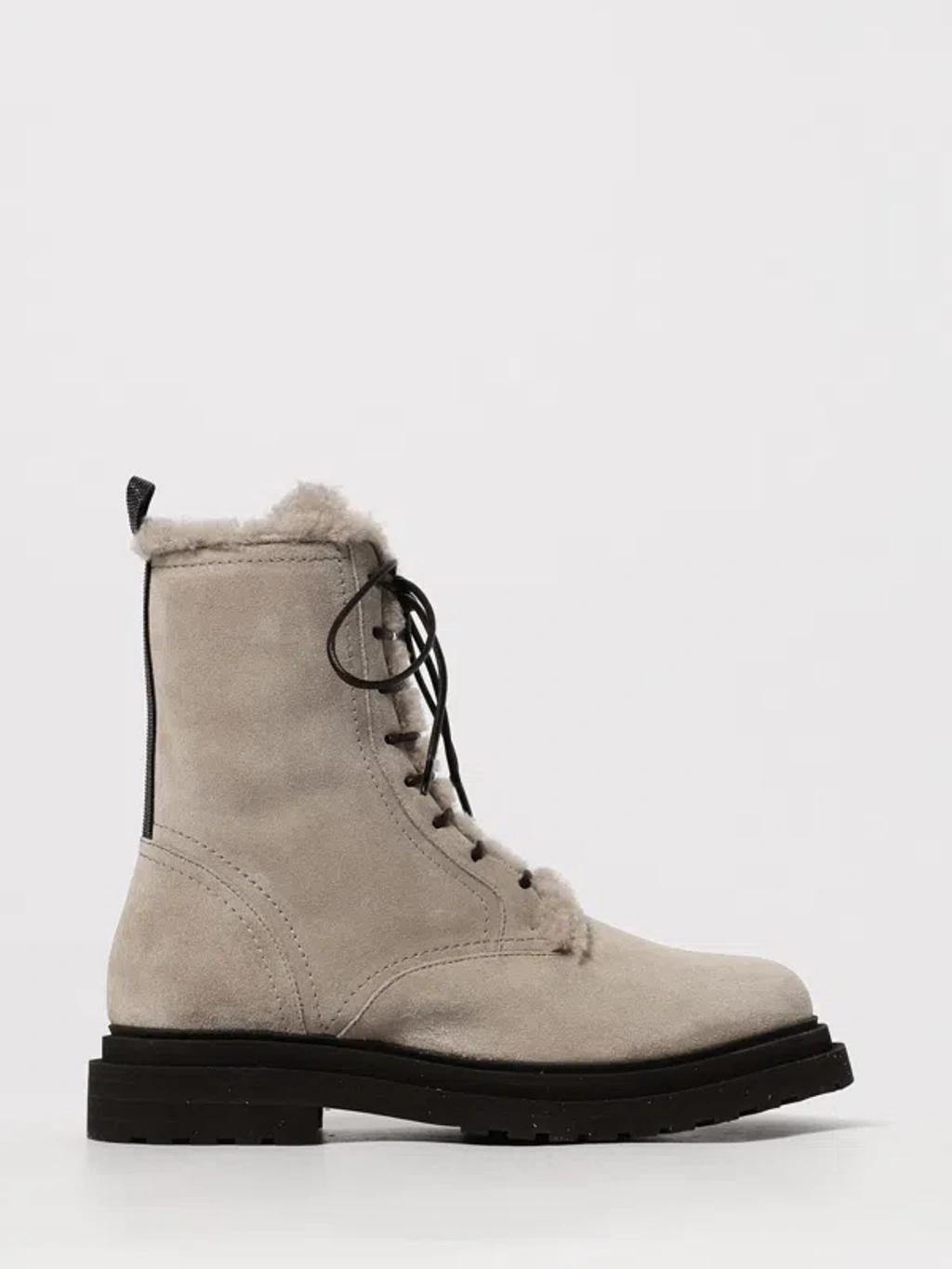 BRUNELLO CUCINELLI Chunky Sole Suede Combat Boots Monile In Neutral Product Image