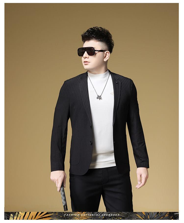 Striped Button-Up Slim Fit Blazer Product Image