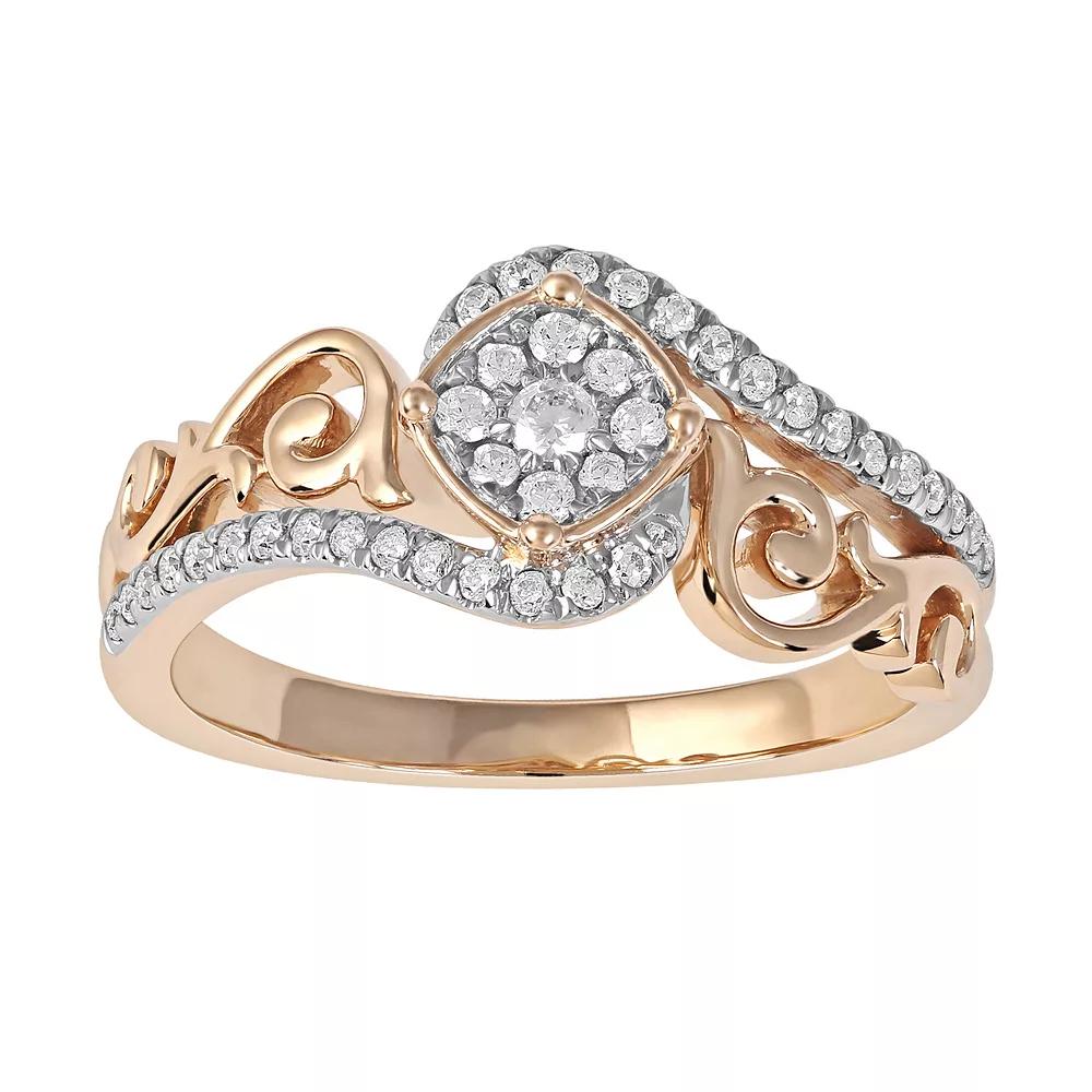 DeCouer Sterling Silver 1/4 Carat T.W. Diamond Bypass Promise Ring, Womens Rose Gold Tone Product Image