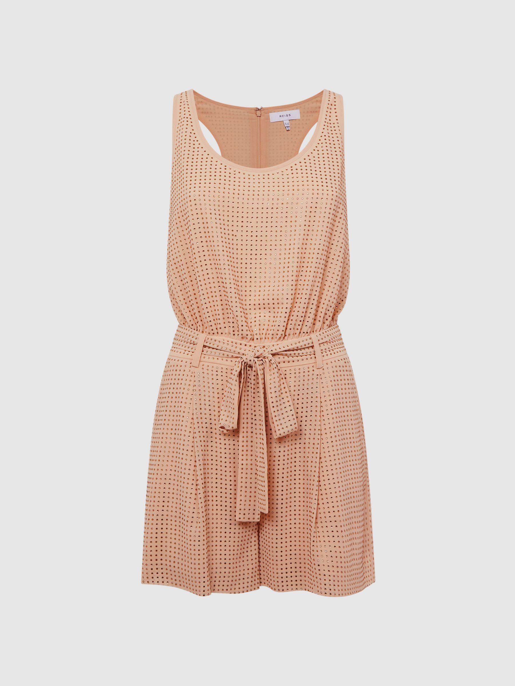 Embellished Sleeveless Playsuit in Nude Product Image