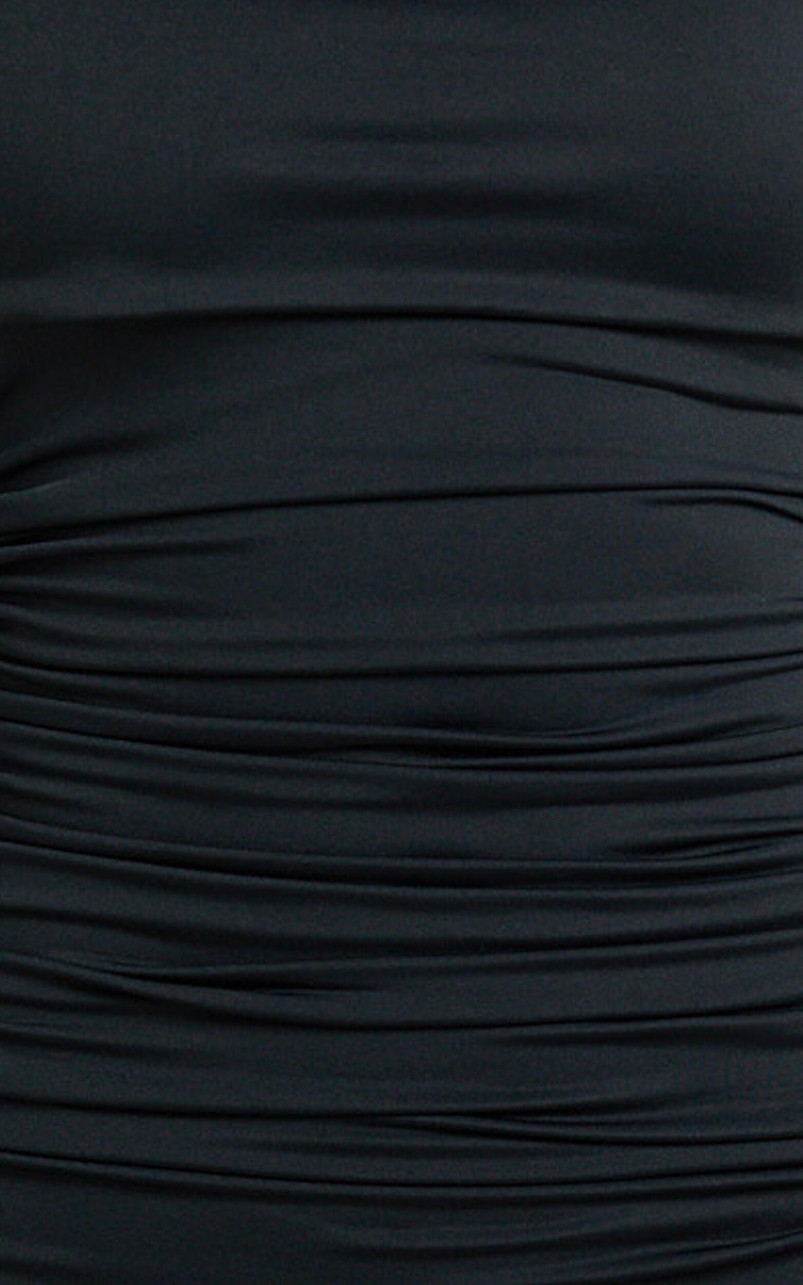 Emilie Maxi Dress - Off Shoulder Long Sleeve Ruched Jersey Dress in Black Product Image