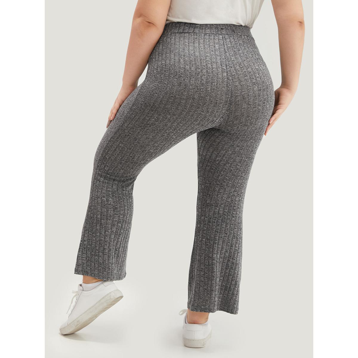 Rib Knit Bowknot Flare Leg Sweatpants Gray Plus Size Women Casual Dailywear Plain 12/L Bloomchic Product Image