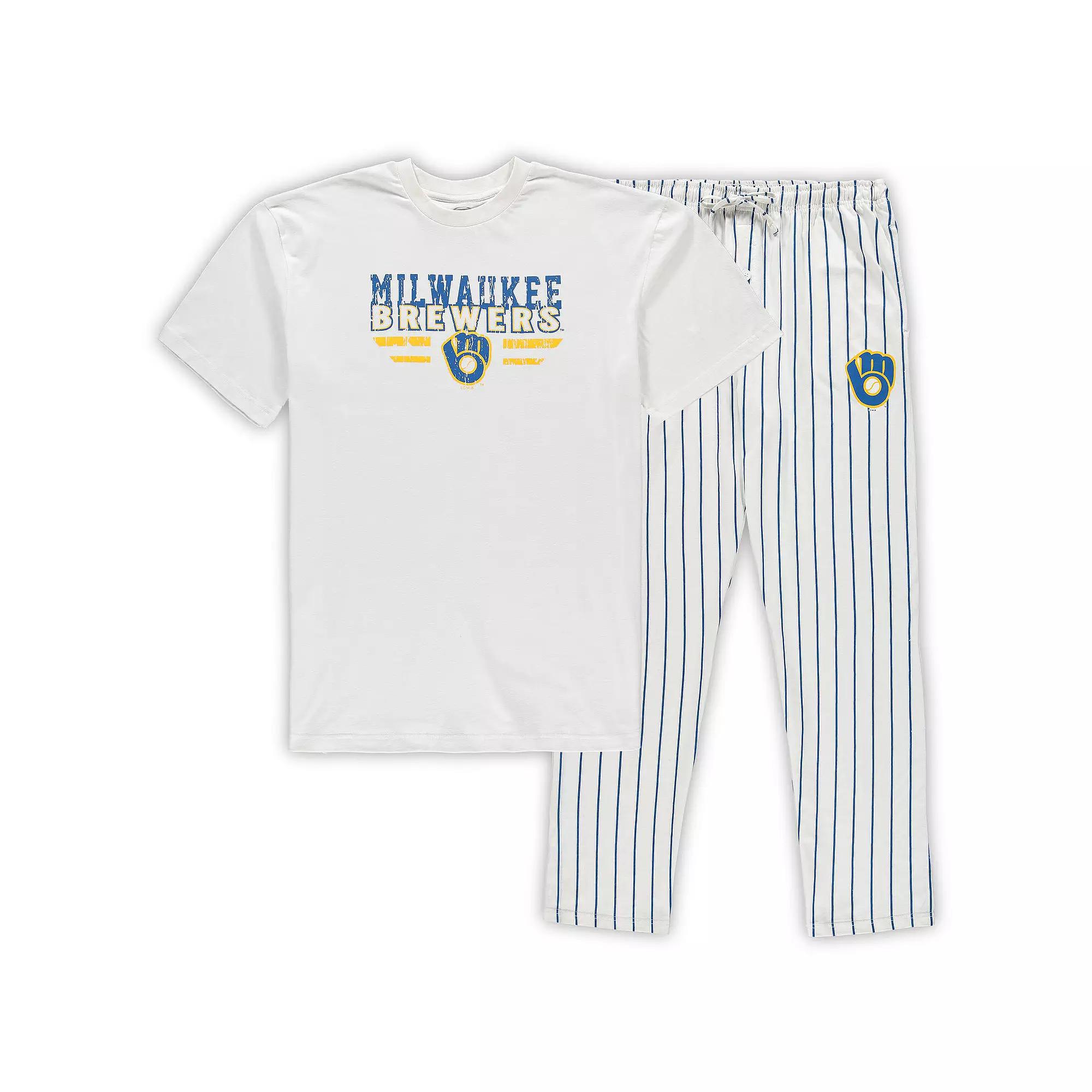 Men's Concepts Sport White/Royal Milwaukee Brewers Big & Tall Pinstripe Sleep Set,  Product Image