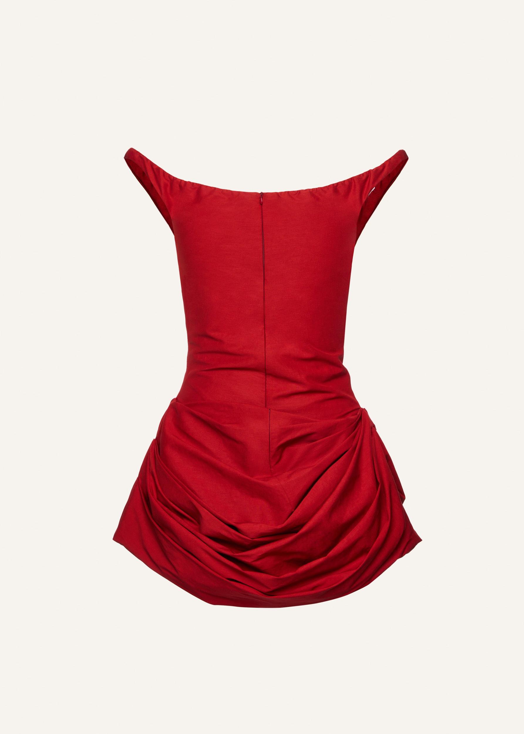 Off-shoulder bustier dress in red Product Image