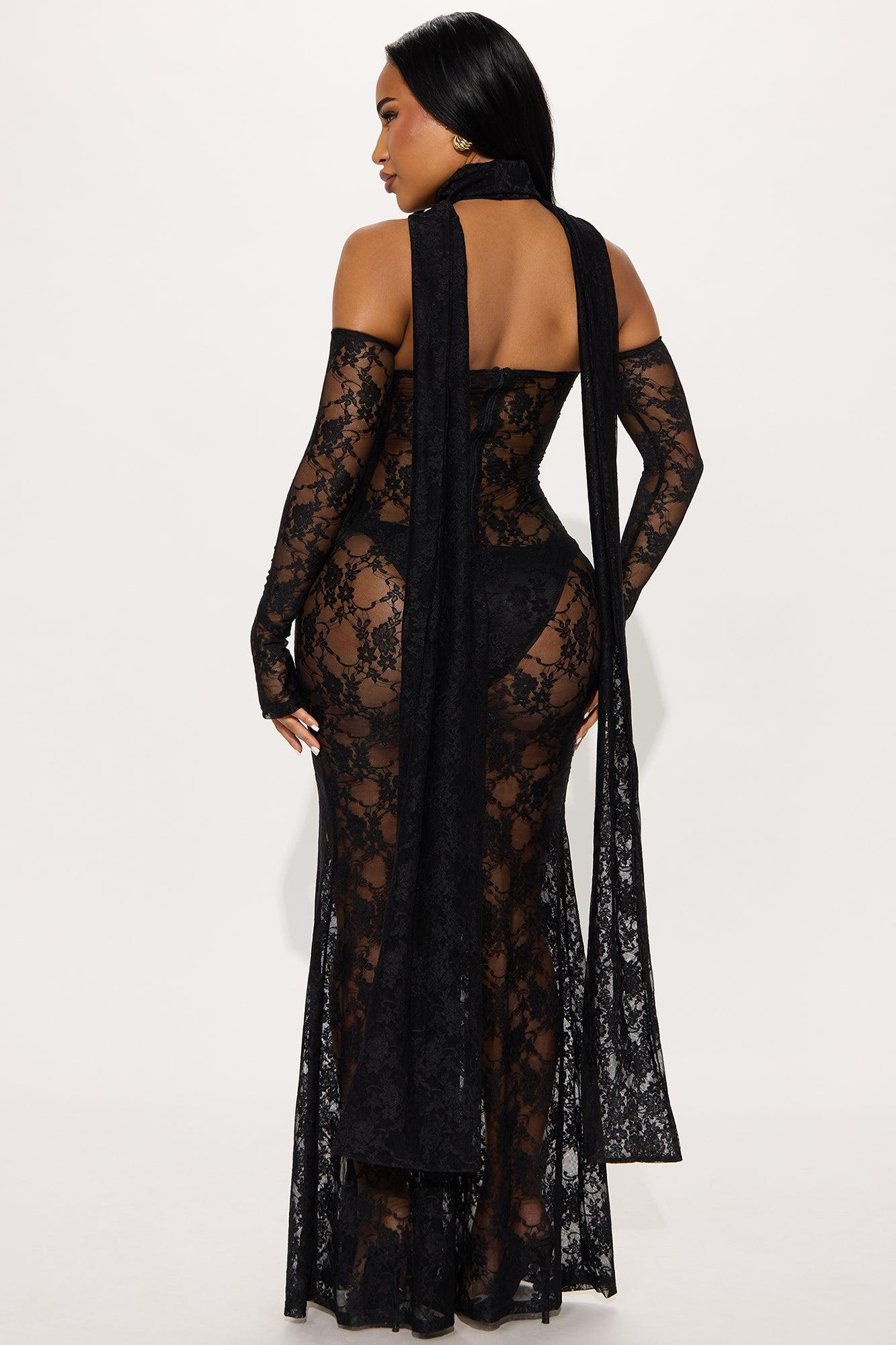 Alexa Lace Drape Maxi Dress - Black Product Image
