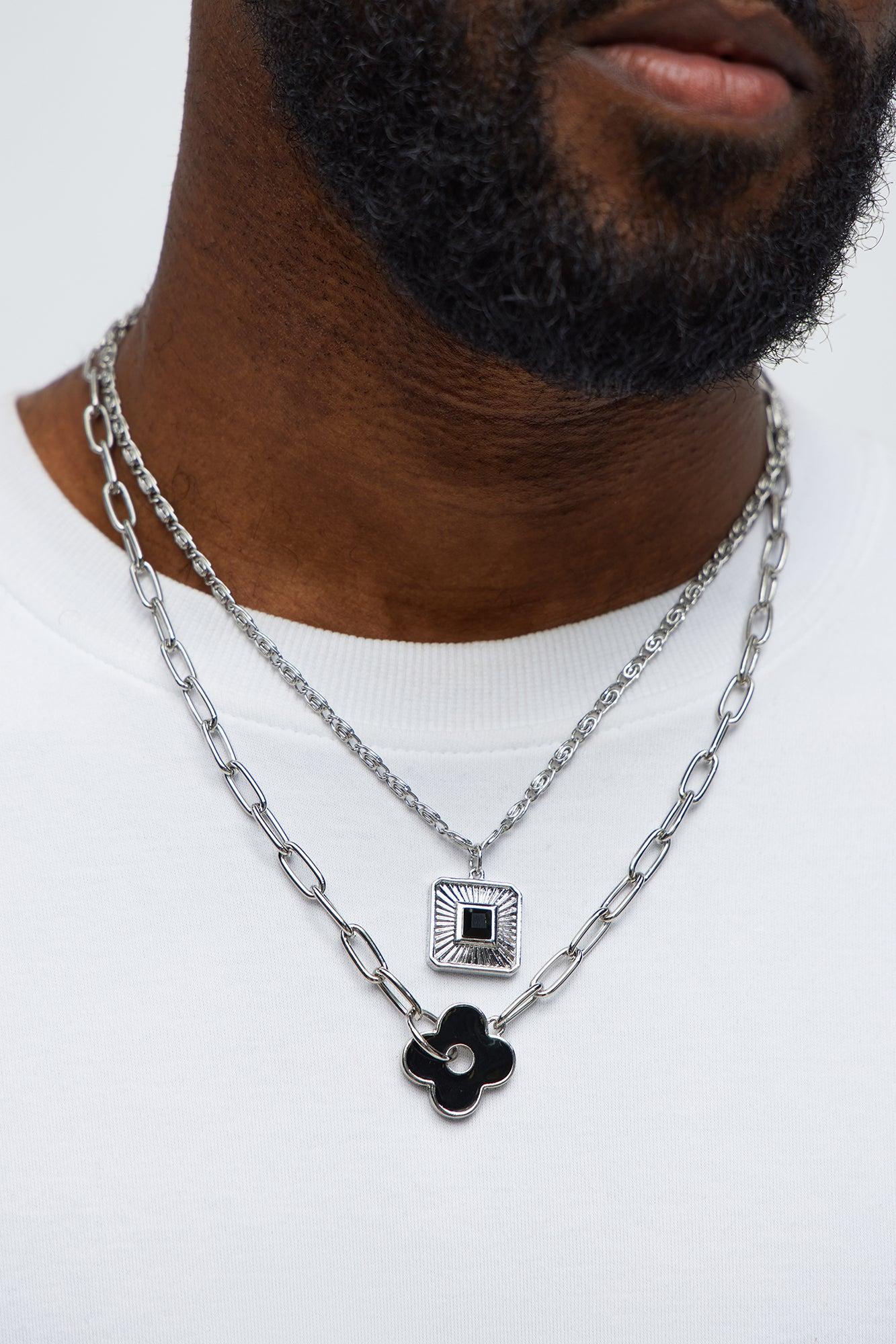 Adornments Pendant Necklace Set - Silver Male Product Image