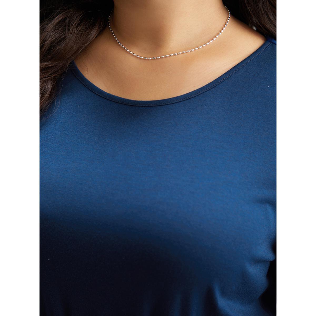 Plus Size Bandana Striped Patchwork Pocket Belted Dress Indigo Women Vacation Belted Round Neck Long Sleeve Curvy Midi Dress BloomChic 22-24/3X Product Image